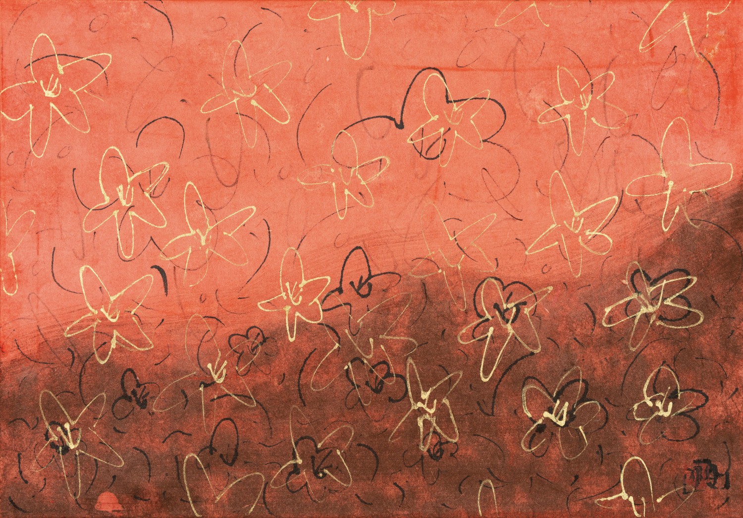 김자완. 흐름, 24 × 34cm, 장지에 분채, 2025