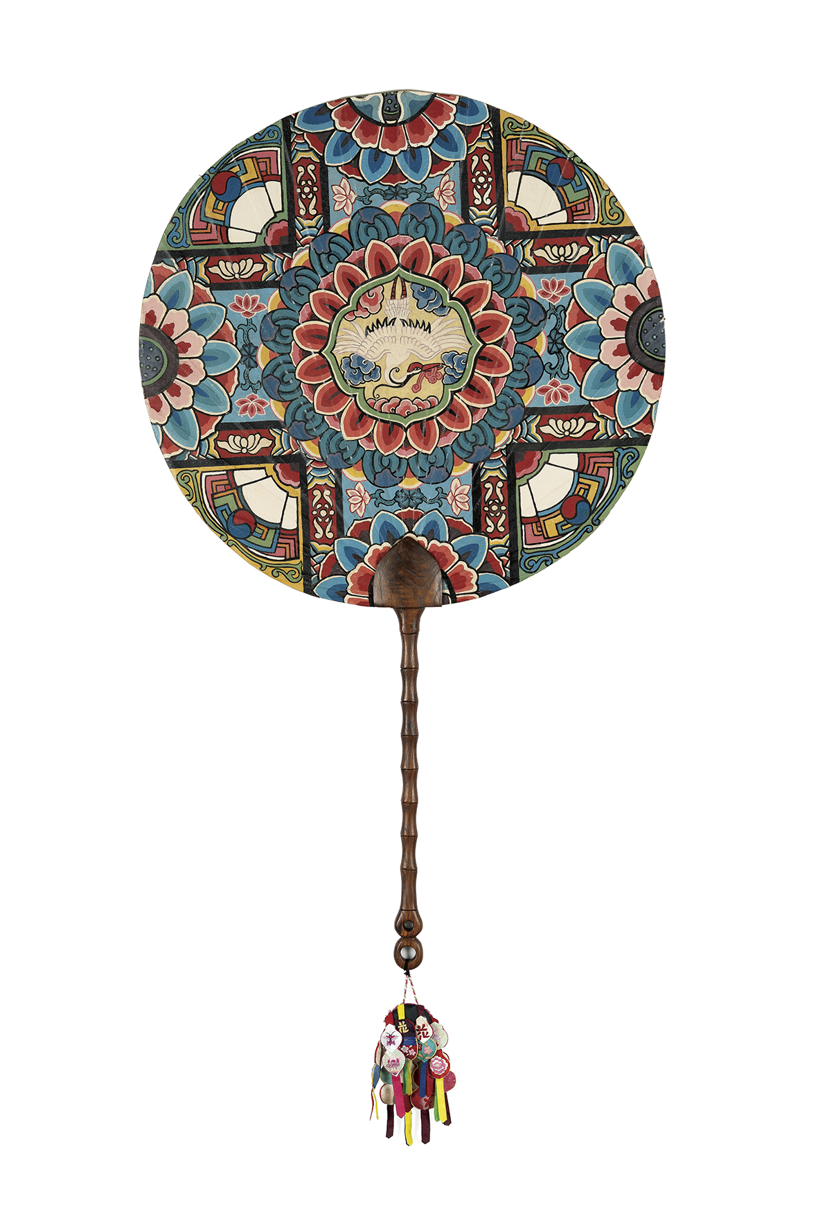 방화선   학 단청 옻칠 대원선, 115 × 70 cm