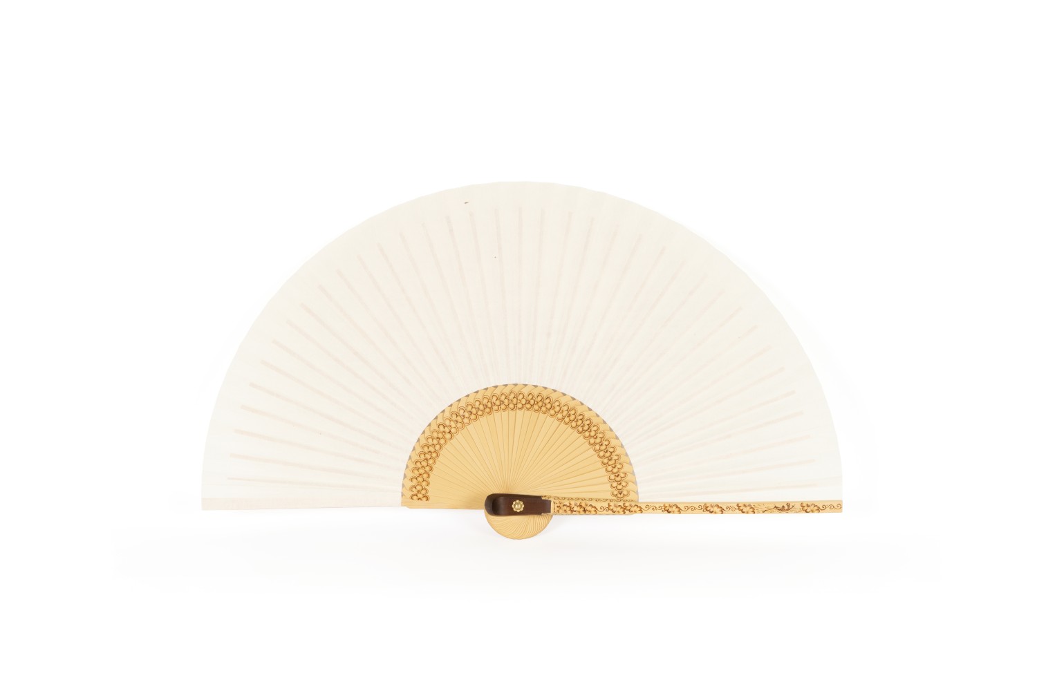 합죽선   30 × 54cm, 등_벽조목, 사북_황동, 선면지_전통한지, 낙죽_손낙죽: 매화문/손낙죽: 매화문, 낚시배