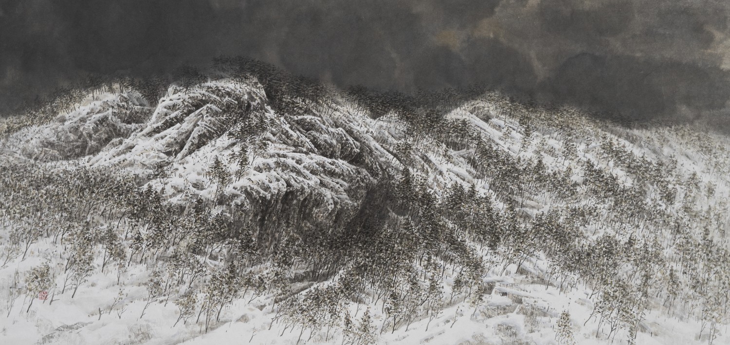 깊은 밤 36.4 x 138.4cm, 한지에 수묵담채, 2024