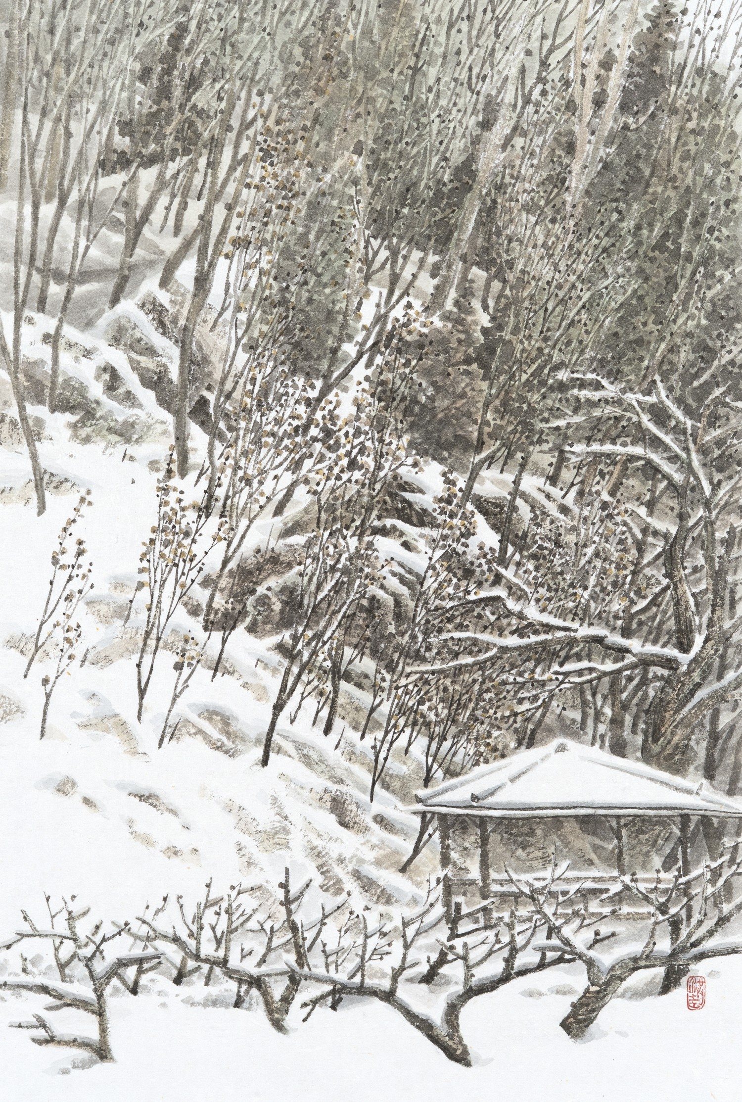 봄을 기다리며 47.5 × 32cm, 한지에 수묵담채, 2025