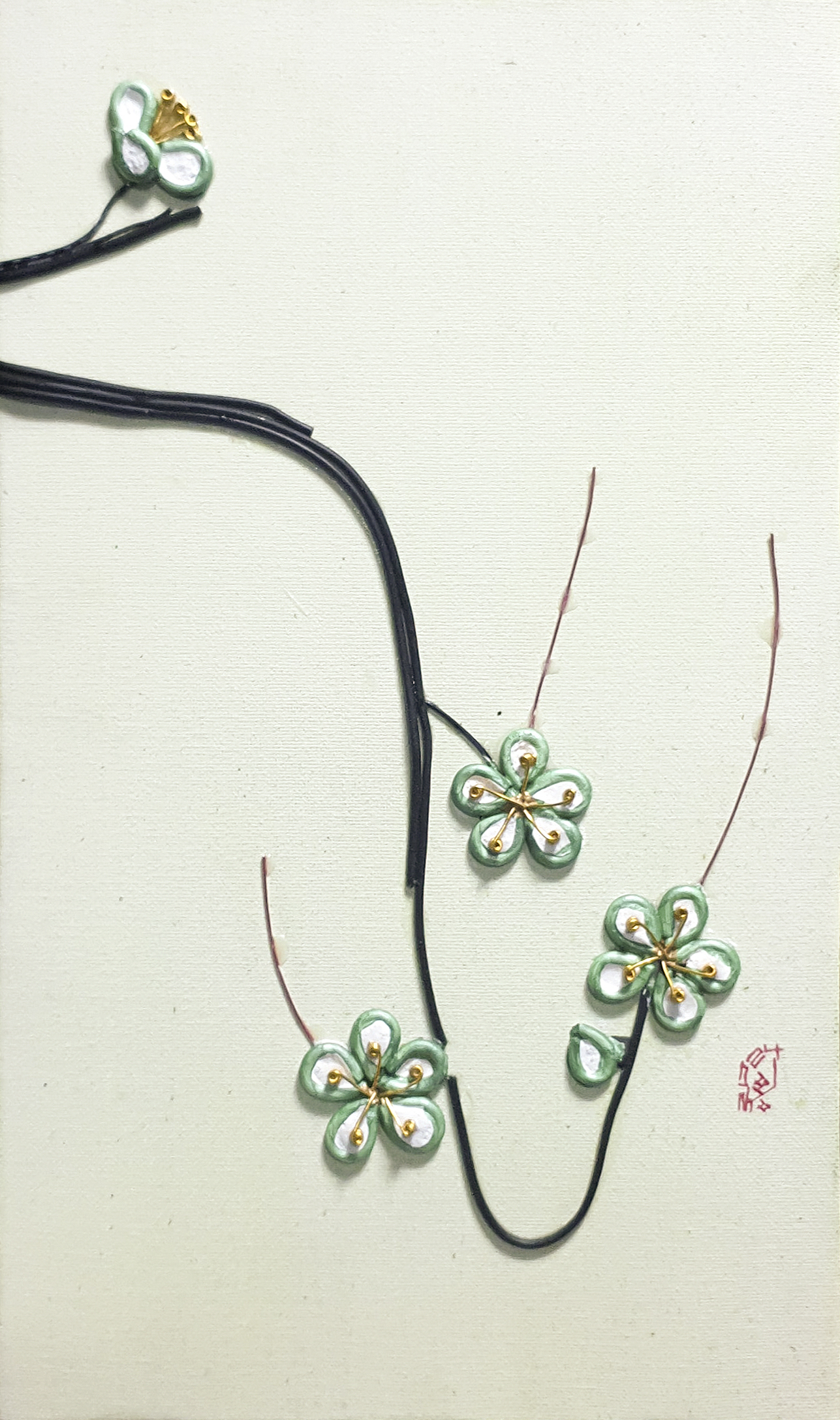 융합의 서곡 #-II, 40.9x24.2cm, 시멘트,전선,반도체,스피커,아크릴릭 2024