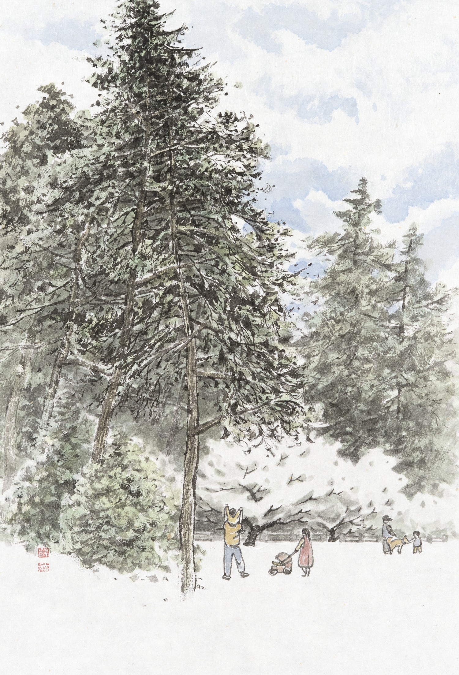 봄 나들이 36 × 24.5cm, 한지에 수묵담채, 2025