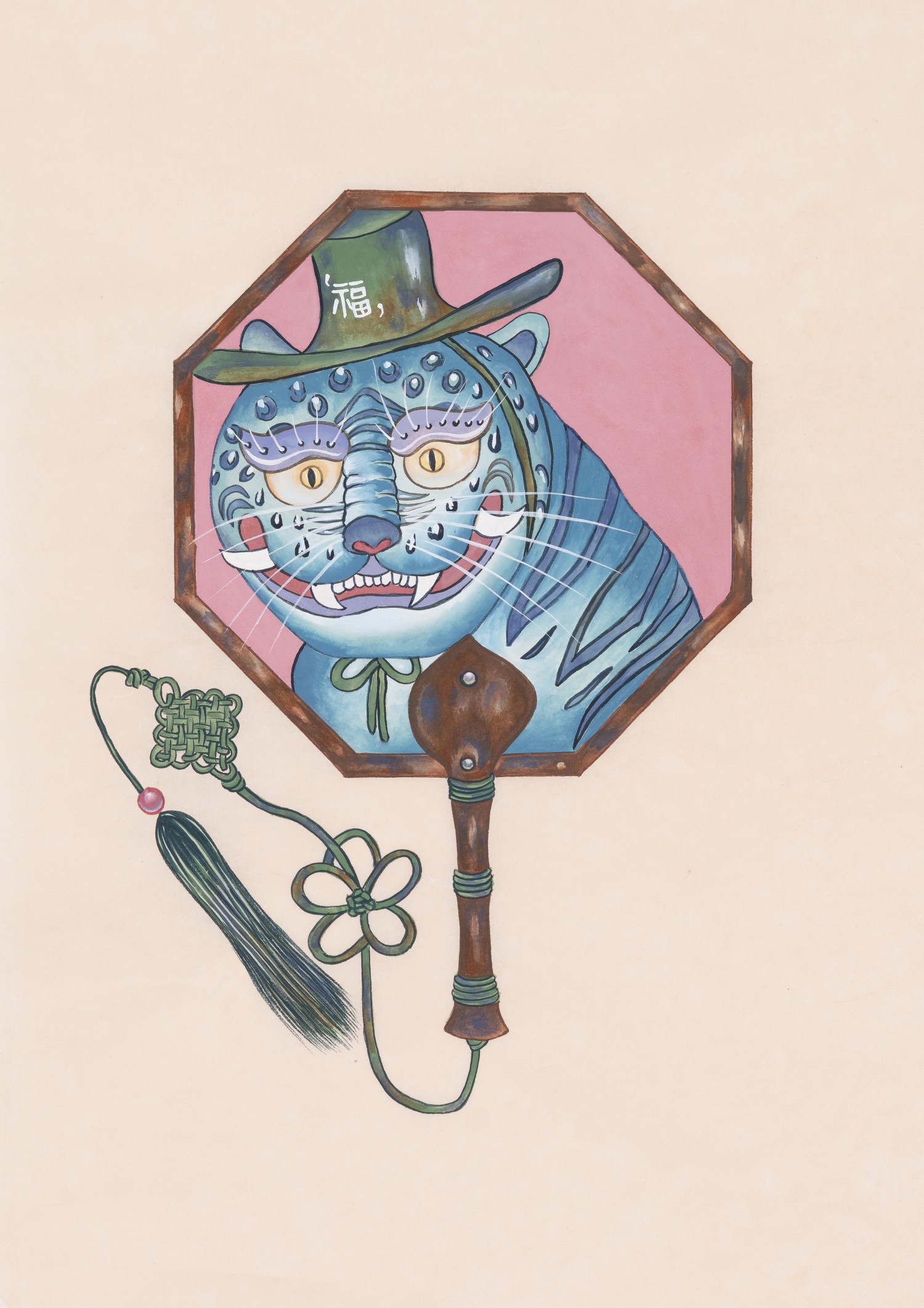 호랭이 부채   38 × 27 cm, 순지에 분채