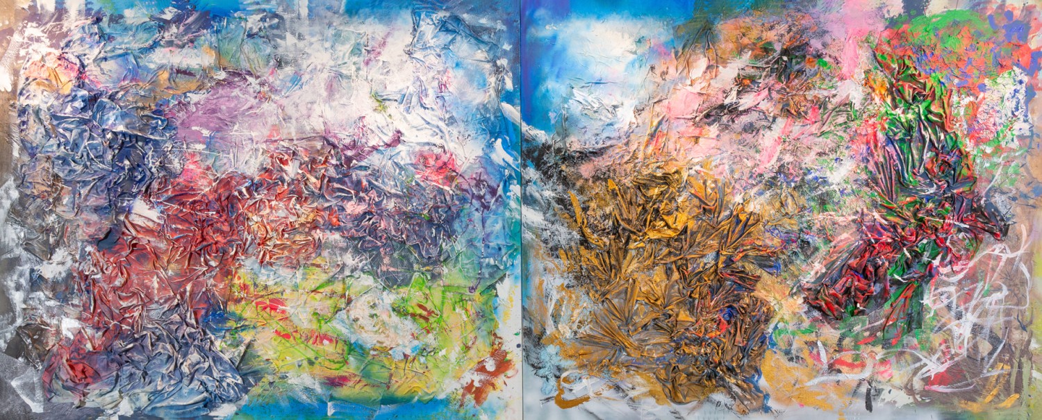 김정훈, 피어오르다, 캔버스에 아크릴릭, 130x162(x2)cm, 2023