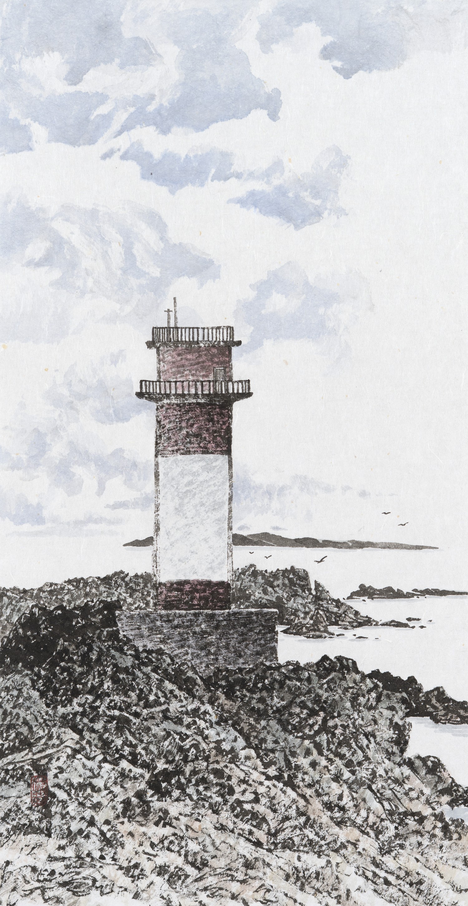 바라보다 – 등대 43.5 × 22cm, 한지에 수묵담채, 2025