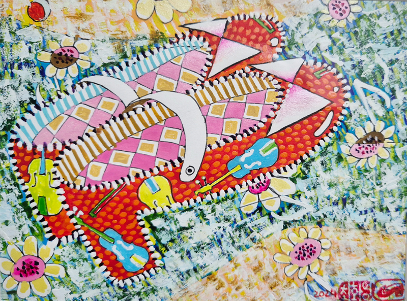 최화영, 빨간구두, 종이에 혼합재료, 13×17.5cm, 2024